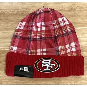 NFL 49ers New Era Sideline Statement Knit Red Plaid Beanie Hat NWT